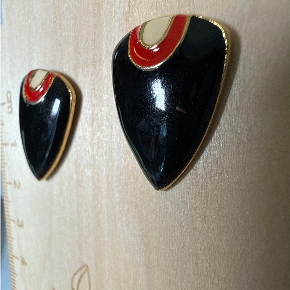 Vintage Geometric Enamel Statement Earrings – Art Deco Revival – EUC